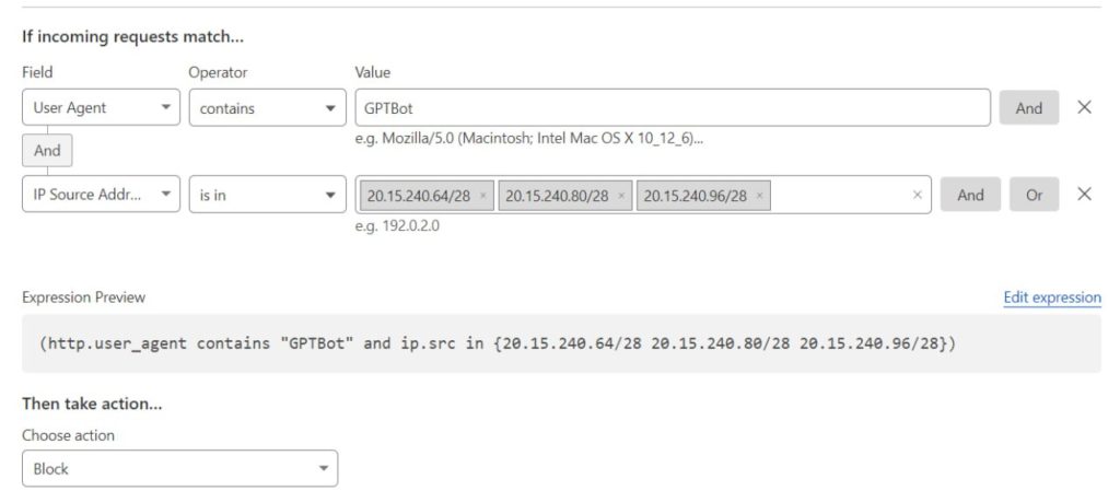 Настройка Cloudflare для блокировки GPTbot